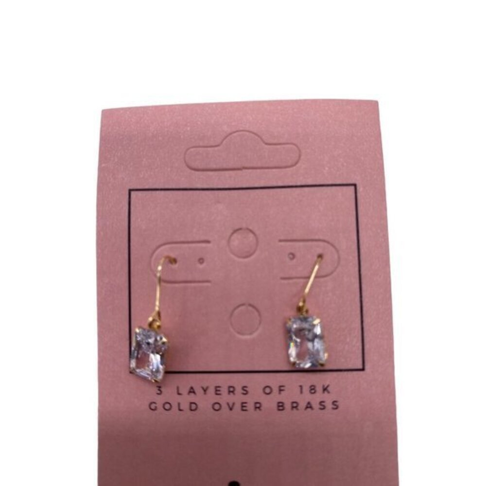Viva Fashion Jewelry 18K Gold Plated Emerald Cut Dangle Earrings Womens Gold